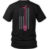 Pink Halligan Tool Firefighter USA Flag Shirt - Thin Line Style