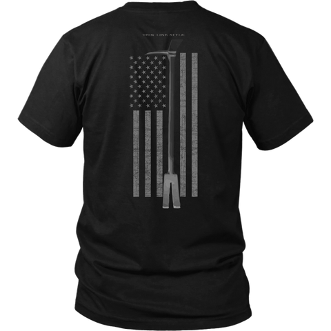 Subdued Halligan Tool Firefighter USA Flag Shirt - Thin Line Style