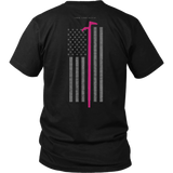 Pink Roof Hook Firefighter USA Flag Shirt - Thin Line Style